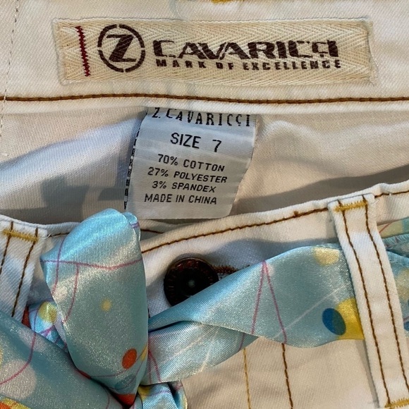 Vintage Z Cavaricci White with Gold Stitching and Blue Satin Sash Jeans Size 7 - Picture 8 of 12